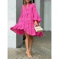 thumbnail image 4 of Women'S 2025 Lace Eyelet Embroidery Dress V-Neck Trumpet Sleeve Boho Flowy Swing Dress Rose Red M, 4 of 8