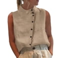 thumbnail image 2 of Xdegoge Sleeveless Cotton Linen Blouses for Women Mandarin Collar Asymmetrical Side Button Tops Casual Summer Tank Tops Lightweight Breathable Shells for Office Work, 2 of 7