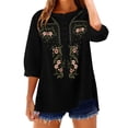 thumbnail image 4 of CLOISE Womens Blouses 3/4 Sleeve Plus Size Embroidery T Shirts Loose Floral V Neck Pullover Cotton Linen Casual Fall Tops Black 3XL, 4 of 6