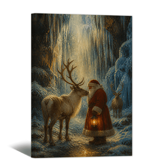 Countryside Cabin Santa Claus Canvas Wall Art Vintage Snowy Scene Prints, Moody Antique Artwork Paintings for Living Room Bedroom Home Wall Decor Christmas Gift