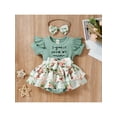 thumbnail image 2 of Arvbitana Baby Girls Romper Dress Set Letter Floral Print Ruffle Short Sleeve Bodysuit + Bow Headband Summer Vintage Jumpsuits for Newborn 2Pcs 0-24M, 2 of 9