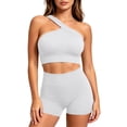 thumbnail image 5 of VBVC Women's One Shoulder Ribbed 2 Piece Workout Short Sets , Ladies' High Waist Yoga Matching Outfits , Sport Gym Athletic Activewear Sets For Women,White,Free Size, 5 of 7