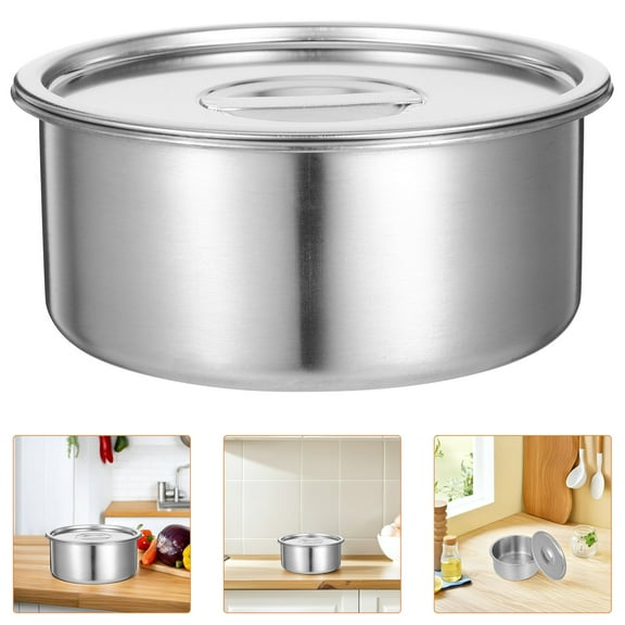 GOOHOCHY Stainless Steel Dessert Bowl with Lid Multi-Purpose Food Storage Container for Soup Steamed Eggs Meal Prep for Home Restaurant Outdoor Camping 14cm