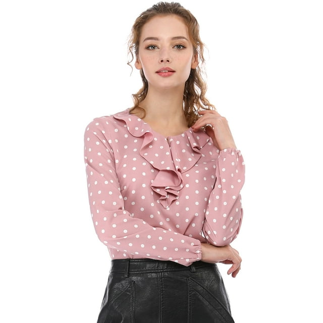 INSPIRE CHIC Blouse Chemise à Pois pour Femme à Col Volanté à Manches Longues