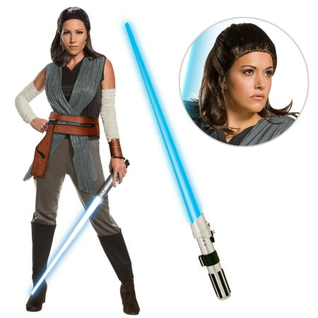 Star Wars Episode VIII: The Last Jedi - Women's Deluxe Rey Costume with Wig and Lightsaber - Size SMALL