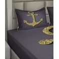 thumbnail image 4 of Ambesonne Brown Fitted & Top Sheet Set with Shams, Anchor Pattern Tranquil, Plum Yellow, 4 of 5