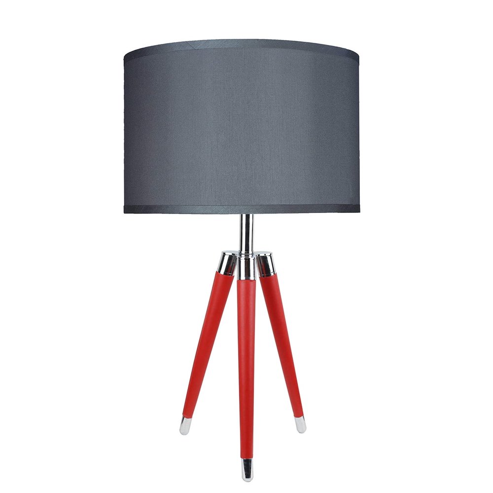 Urbanest Orange Mid Century Modern Tripod Leather & Chrome Table Lamp with 14inch Gray Drum