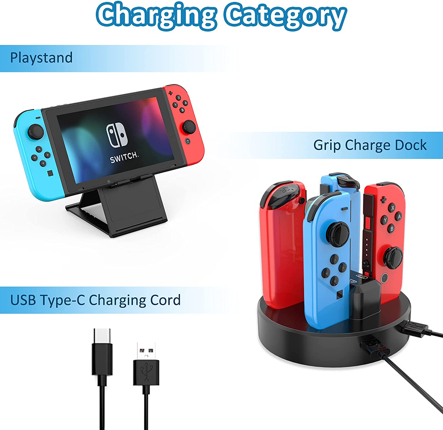 Paquete de accesorios HEYSTOP para Switch 27 en 1 compatible con Nintendo Switch, kit de regalo con estuche de transporte, funda protectora acoplable, protector de pantalla, volante, agarre para Joycon y más (negro) 5