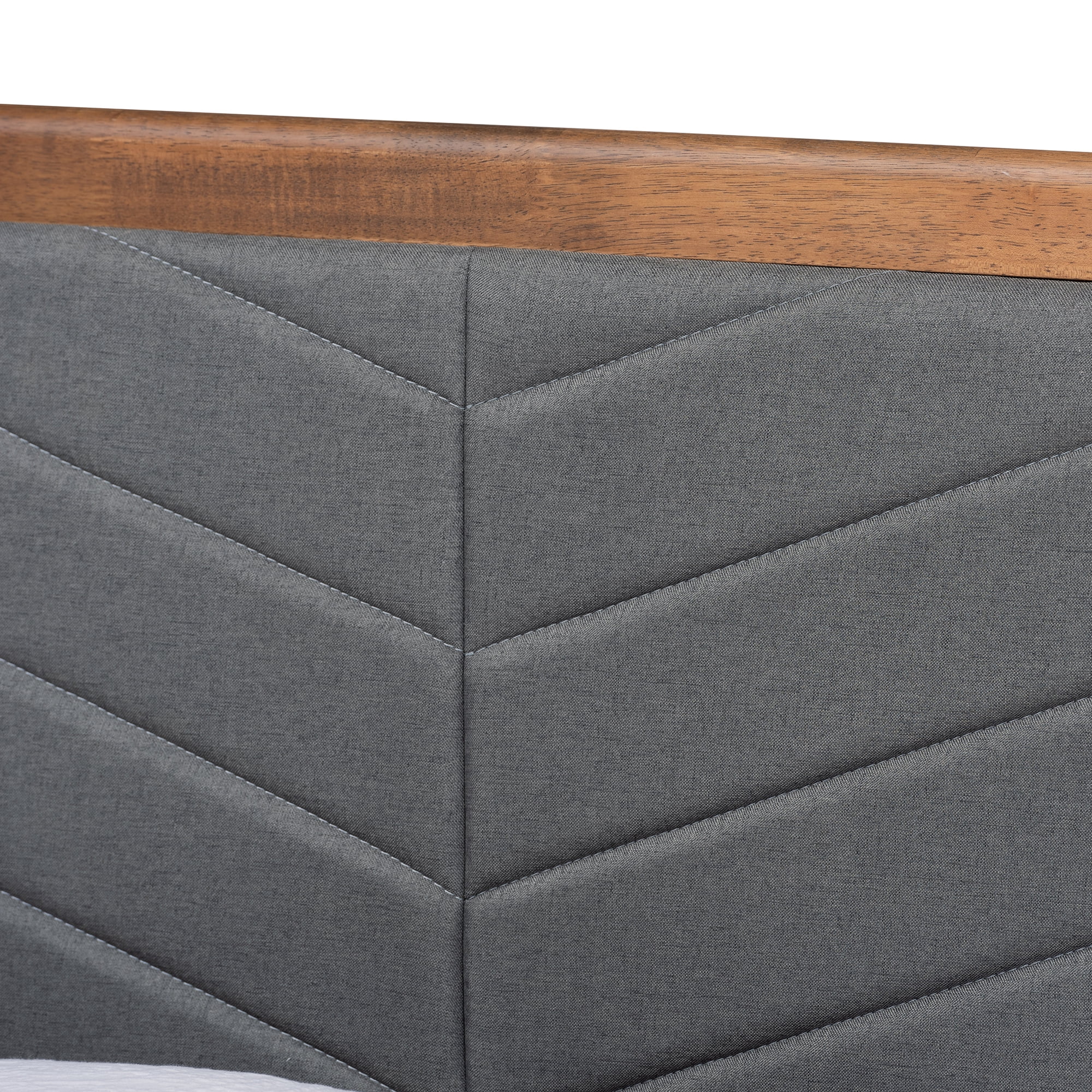 Baxton Studio Tasha Mid-Century Modern Dark Grey Fabric Upholstered and Walnut Brown Finished Wood Twin Size Platform Bed