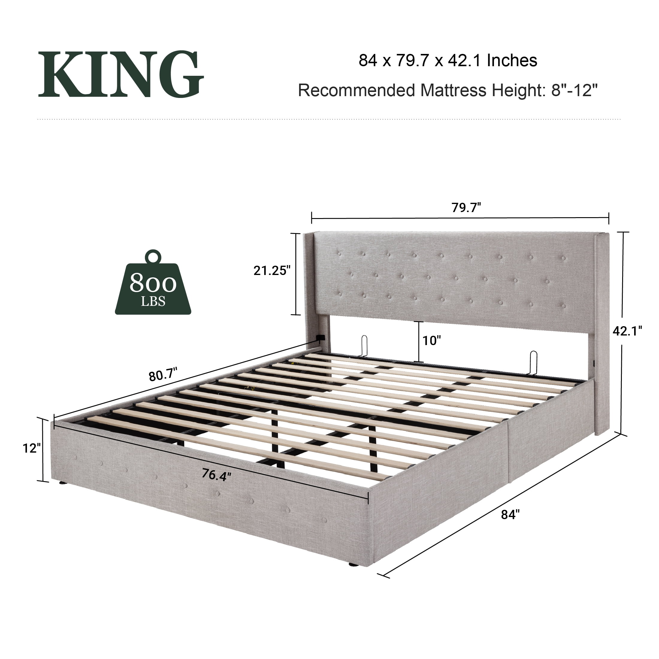 Amolife King Size Beige Upholstered Bed Frame with Tufted