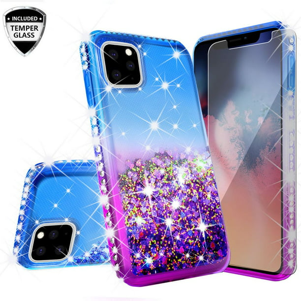 Iphone 11 19 Case Glitter Liquid Floating Bling Sparkle Moving Quicksand Waterfall Girls Women Cute Protective Phone Case With Tempered Glass Screen Protector Purple Blue Walmart Com Walmart Com