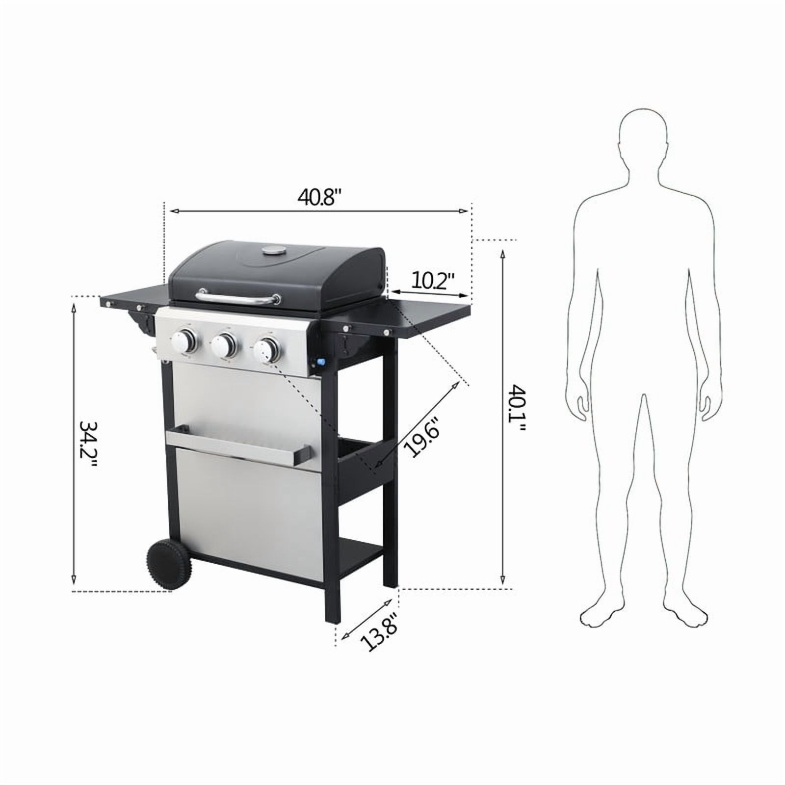 Gundir 3-Burner Propane Gas Grill, 25650 BTU Outdoor BBQ Grill with Foldable Side Table, Wheels, Stainless Steel Thermometer & Warming Rack for Backyard, Patio, Camping