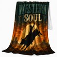 thumbnail image 2 of Western Cowboy Rodeo Sunset Scene, Cozy Typography Art Scene, Warm Flannel Blanket for Living Room and Reading Nook, Art Lovers Valentine's Day Gift, Artistic Home Decor, 2 of 9