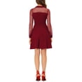 thumbnail image 3 of INSPIRE CHIC Vestido de fiesta con cuello retro y mangas de malla transparente para mujer rojo L, 3 of 5