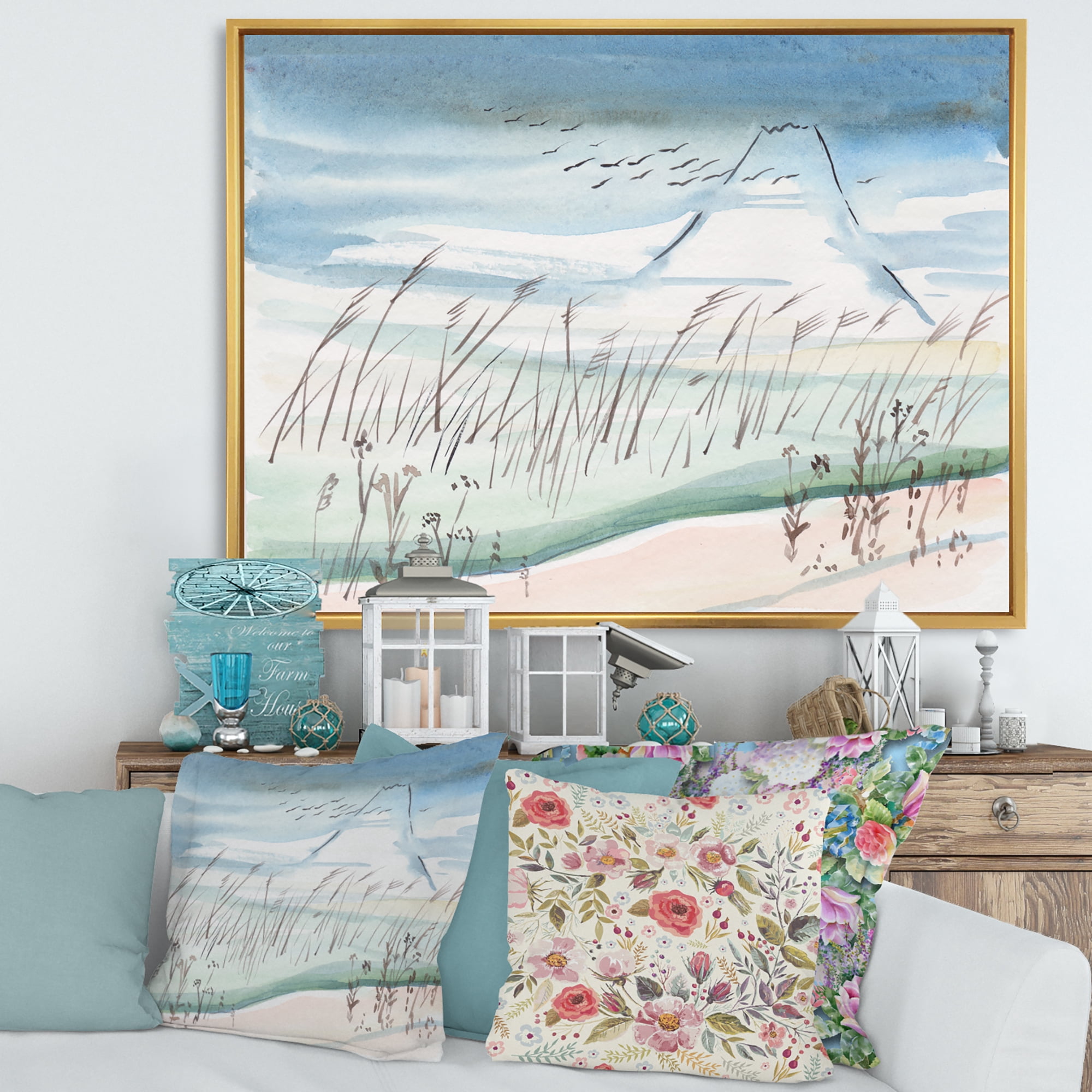 Designart 'Crane Birds Flying Over Snowy Montain' Traditional Framed Canvas Wall Art Print