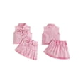 thumbnail image 2 of BemeyourBBs Toddler Baby Girl Pink Denim Outfit Western Cowgirl Summer Clothes Collared Raw Trim Sleeveless Button Up Vest Tank Tops and Jeans Pleated Skirt Set, 2 of 9