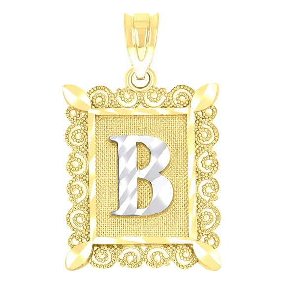 10k 10kt Two-tone Gold Unisex Diamond-cut Initial B Charm Pendant for Men Women