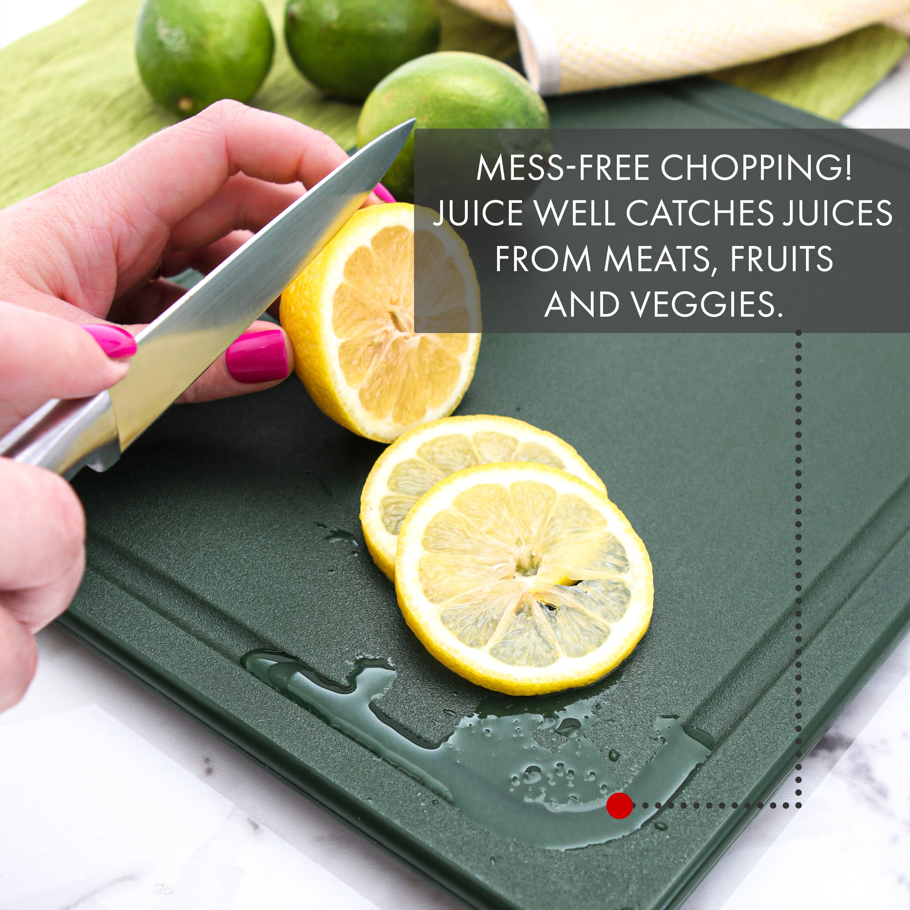 Dexas 10 x 13 Poly Cutting Board with Juice Well in Forest Green
