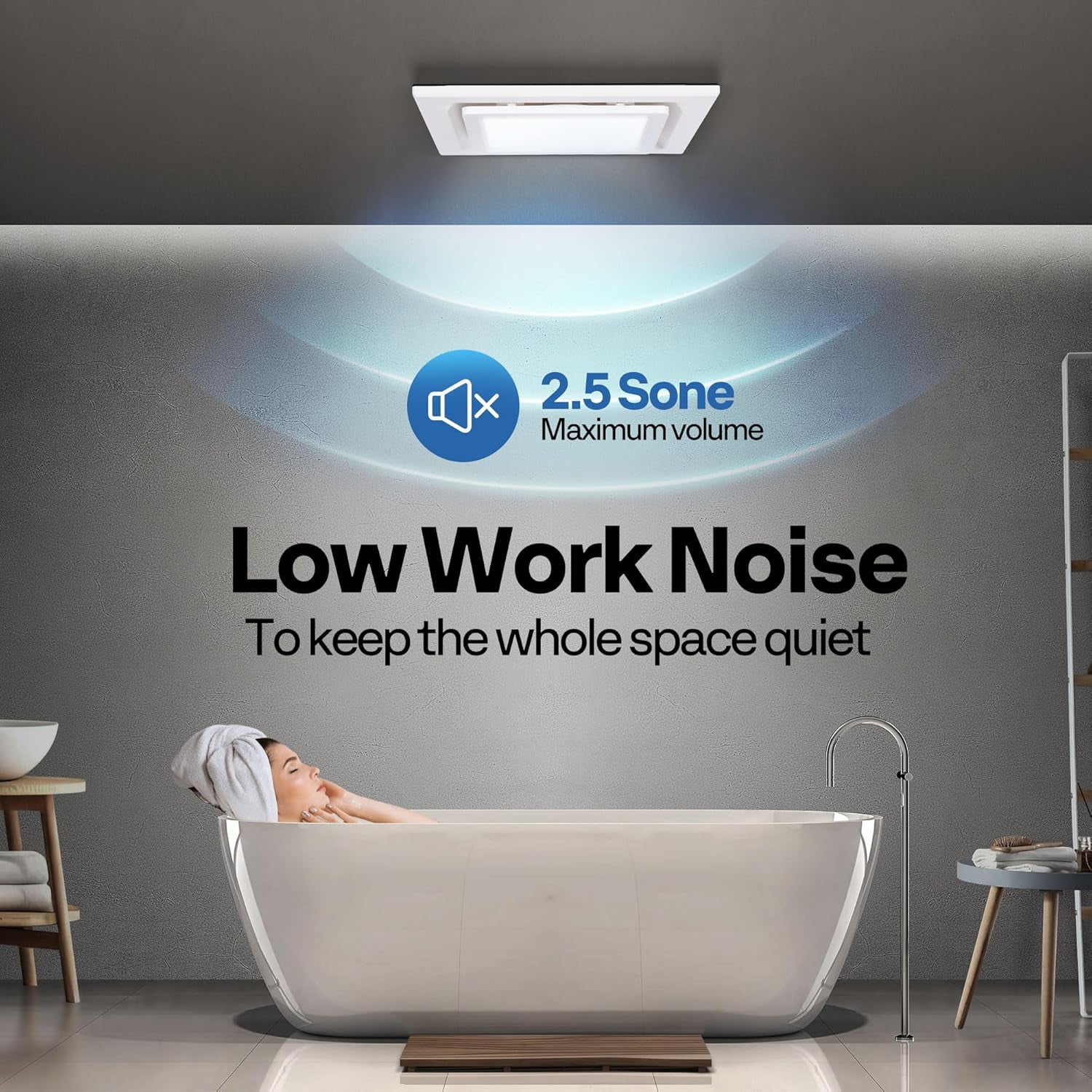 SPECSTAR Bathroom Exhaust Fan with Light, 165CFM Shower Ventilation Exhaust Fan with Adjustable 3000K/4500K/6500K LED Light Combo, Ceiling Mount w/ 4" Duct Hose 2.5 Sones Square Fan, 3 Color Light