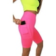 thumbnail image 4 of Solid Neon colored High Waist Athletic Seamless Biker Shorts with Side Pocket, 4 of 5