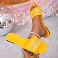 thumbnail image 4 of KIJBLAE Women's Rhinestone Trim Single Band Flat Sandals, Solid Color Open Toe Fashion Comfort Casual Summer Beach Outdoor Slippers Yellow 39, 4 of 8