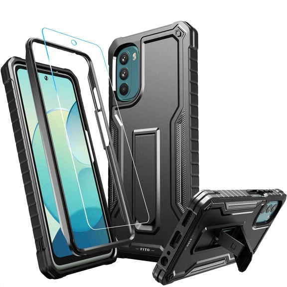 FITO For Moto G 5G 2022 Case, Phone Case with Screen Protector and Kickstand (Black)