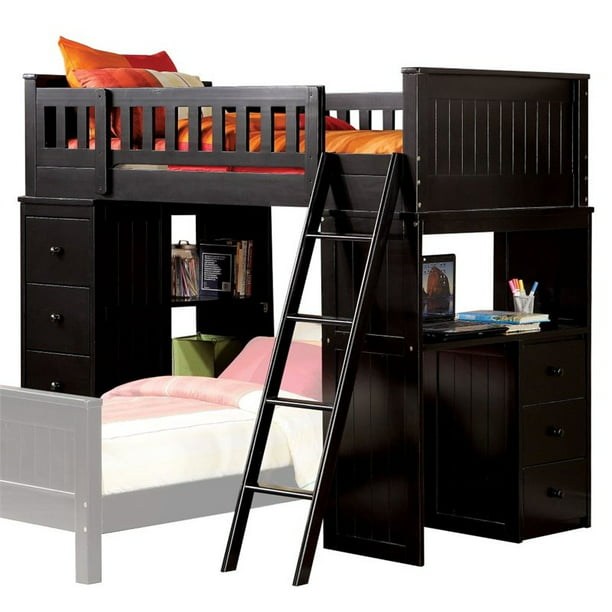 Bowery Hill Twin Loft Bunk Bed With Desk And Cabinet Drawers In