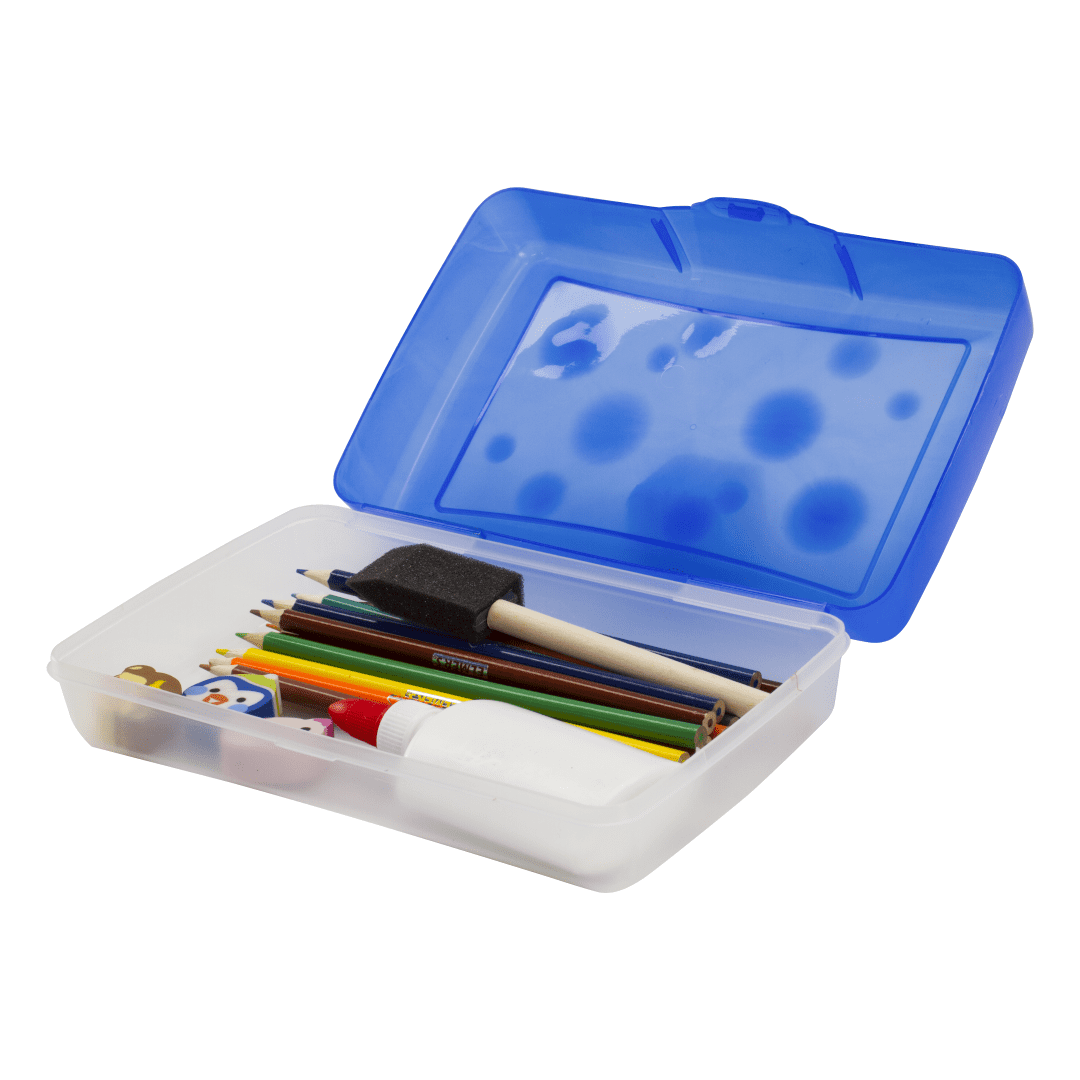 Storex Boîte à Crayons Standard, Trousse à Crayons Légère, pour élèves du Primaire au Collège, Bleu