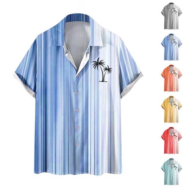 CEHVOM Spring Savings!Beach Shirts for Men Button Down,Beach Shirts for Men Big and Tall Palm Tree Print Turndown Collar Short Sleeve Blouse Tops,Summer Shirts for Men