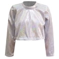 thumbnail image 4 of Girls Long Sleeve Glitter Sleeve Cropped Casual Top For Teen Youth Fashion Stylish Comfortable Wear Tween Kids Summer Soft Comfy Cute Teen Basic Tees, 4 of 4