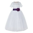thumbnail image 2 of Ekidsbridal Girl Pageant Flower Girl Dress - White Lace Short Sleeve with Bow Sash LG2T-A (Size: 2-12), 2 of 3