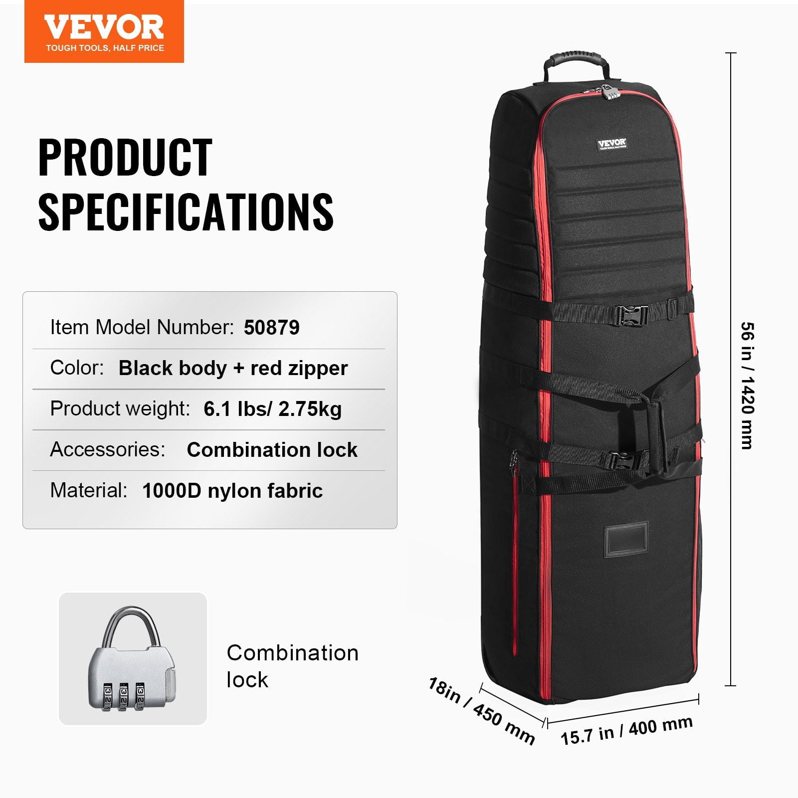 Golf Club Travel Bag - 1000D Nylon Wheeled Case w/Lockable Zippers - Fits Full-Size Clubs & Accessories (Airline Approved)