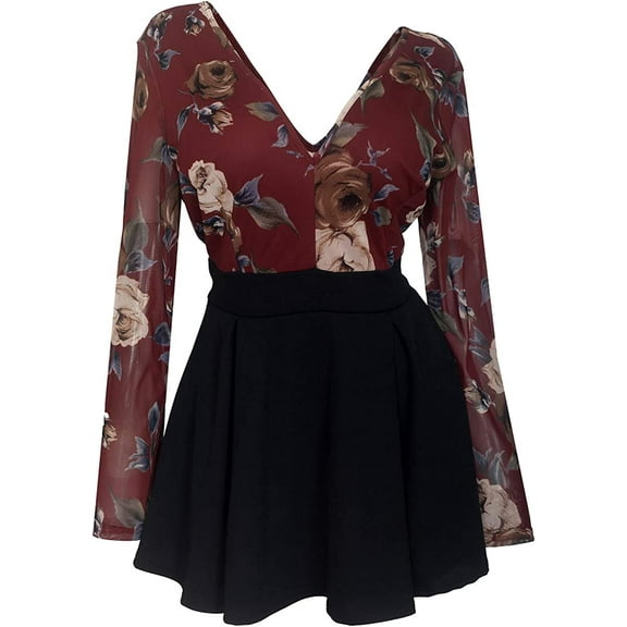 eVogues Plus size Lace Overlay Romper Dress Floral Print 1915