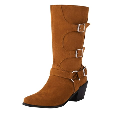 VMESZQFG Womens Booties Shoes The Knee Boots for Women Wide Calf plus Size Women Mid Calf Boots Autumn And Winter Fashion New Pattern Pointed Toe Dark Womens Cowboy Boots Yellow