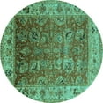 thumbnail image 1 of Ahgly Company Machine Washable Indoor Round Oriental Turquoise Blue Traditional Area Rugs, 5' Round, 1 of 4