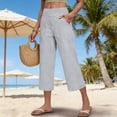 thumbnail image 7 of Summer Linen Capri Pants for Women Elastic High Waist Wide Leg Capris Casual Loose Beach Cropped Trousers Gray 2XL, 7 of 7