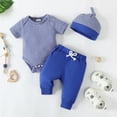 thumbnail image 5 of Newborn Baby Boys Clothes Newborn Boys 3PCS Outfits Set Newborn Boys Short Sleeve Top Pants Set with Hat Blue, 5 of 9