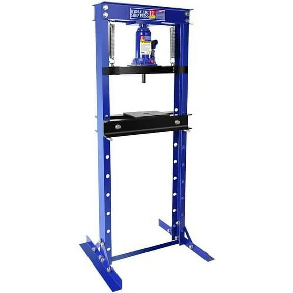12-Ton Hydraulic Press,  Benchtop Hydraulic Shop Press with Press Plates, H-Frame Garage Floor Press, Adjustable Working Table Height, Blue
