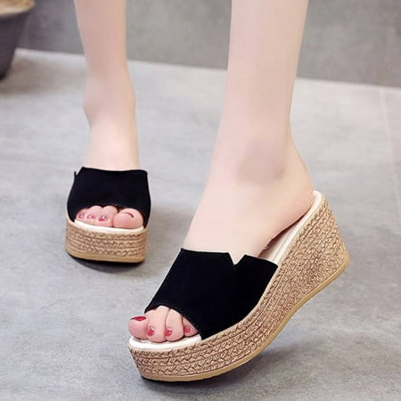 

〖Yilirongyumm〗 Black 40 Sandals Women Fashion Summer Women Sandals Thick Heel Low Heel Fish Mouth Leather Texture Casual Style