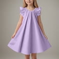 thumbnail image 2 of Gubotare Robe Enfants Tout-Petits Bébé Fille Imprimé Manches à Volants Nœud en Tulle Robe Filles Robes de Fête 2T 3T (Violet,2-3 Ans), 2 of 7