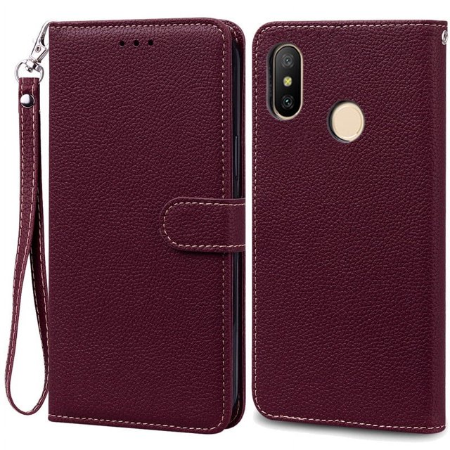 For Redmi Note 6 Pro Case Xiaomi Redmi 6 Pro Soft TPU Wallet Leather Case For Xiaomi Redmi 6 Case Note 6 Pro Flip Cover Fundas Wine Red -Strap For Redmi 6 Pro