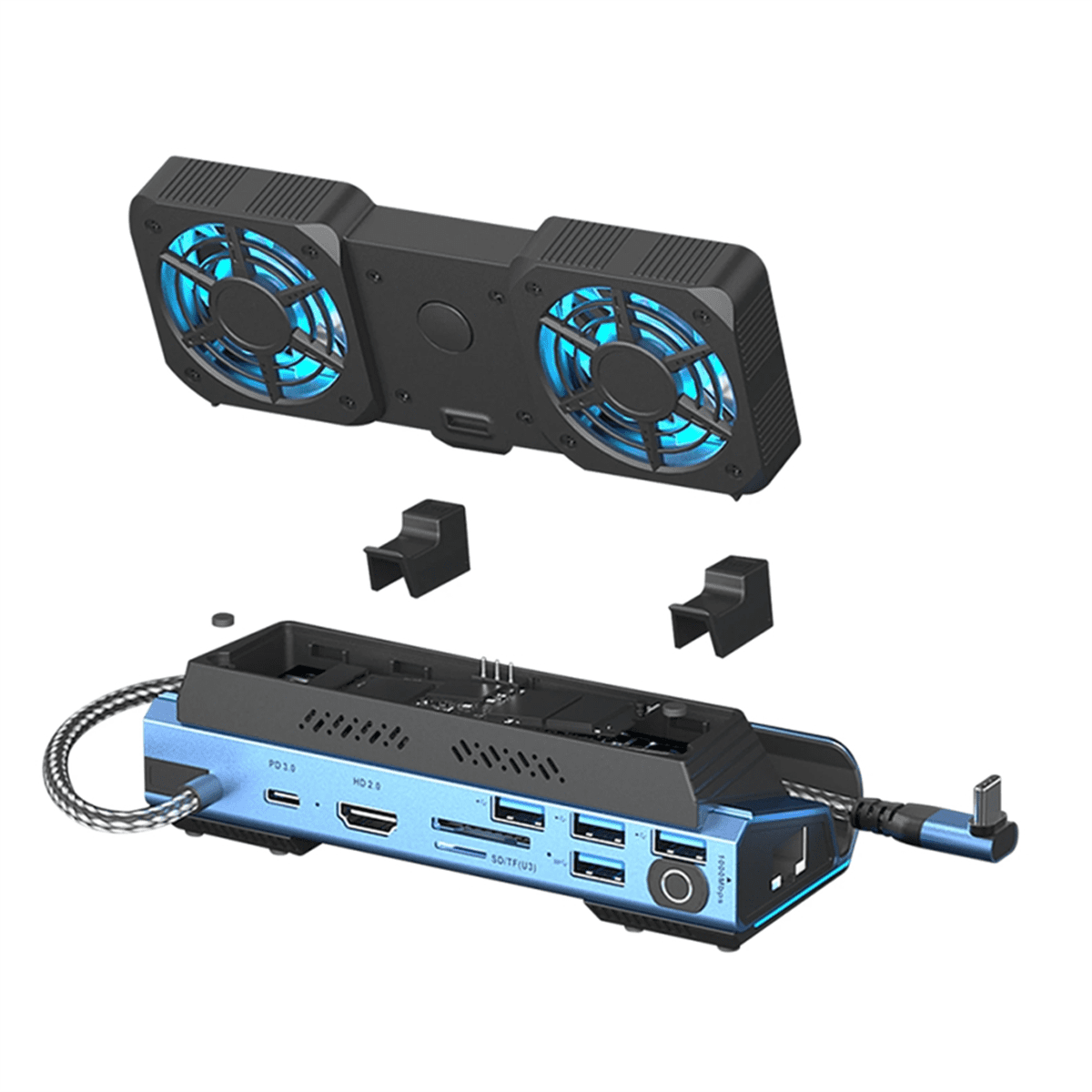 10-in-1 Type-C Game Docking Station for Steam DeckROG Ally/Switch M.2 PCie Nvme Hard Disk Box,USB C HUB 4K60HZ Dual Fan