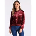 thumbnail image 4 of DARING DIVA Stylish Velvet Button-Up Long Sleeve Jacket M Burgundy, 4 of 6