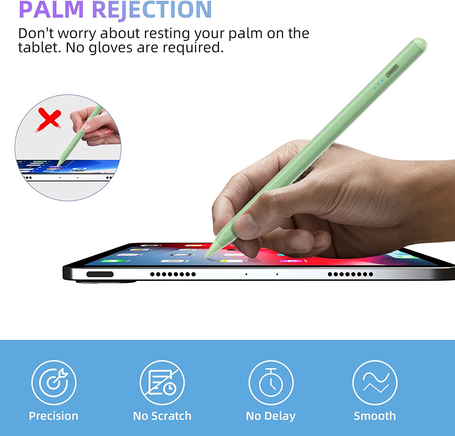 Stylus Pen for iPad, Stylus Pencil for (2018-2022) Apple iPad Pro 2021 11/12.9 Inch, iPad 6/7/8th Generation, iPad Air 4th/3rd, iPad Mini 5th Gen, for iPad Accessories Magnetic Stylus Pen, Green - image 3 of 9