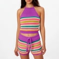 thumbnail image 2 of Two Piece Set for Women Summer Crochet Knit Vacation Beach Outfits Crop Top Shorts Matching Sets, 2 of 4