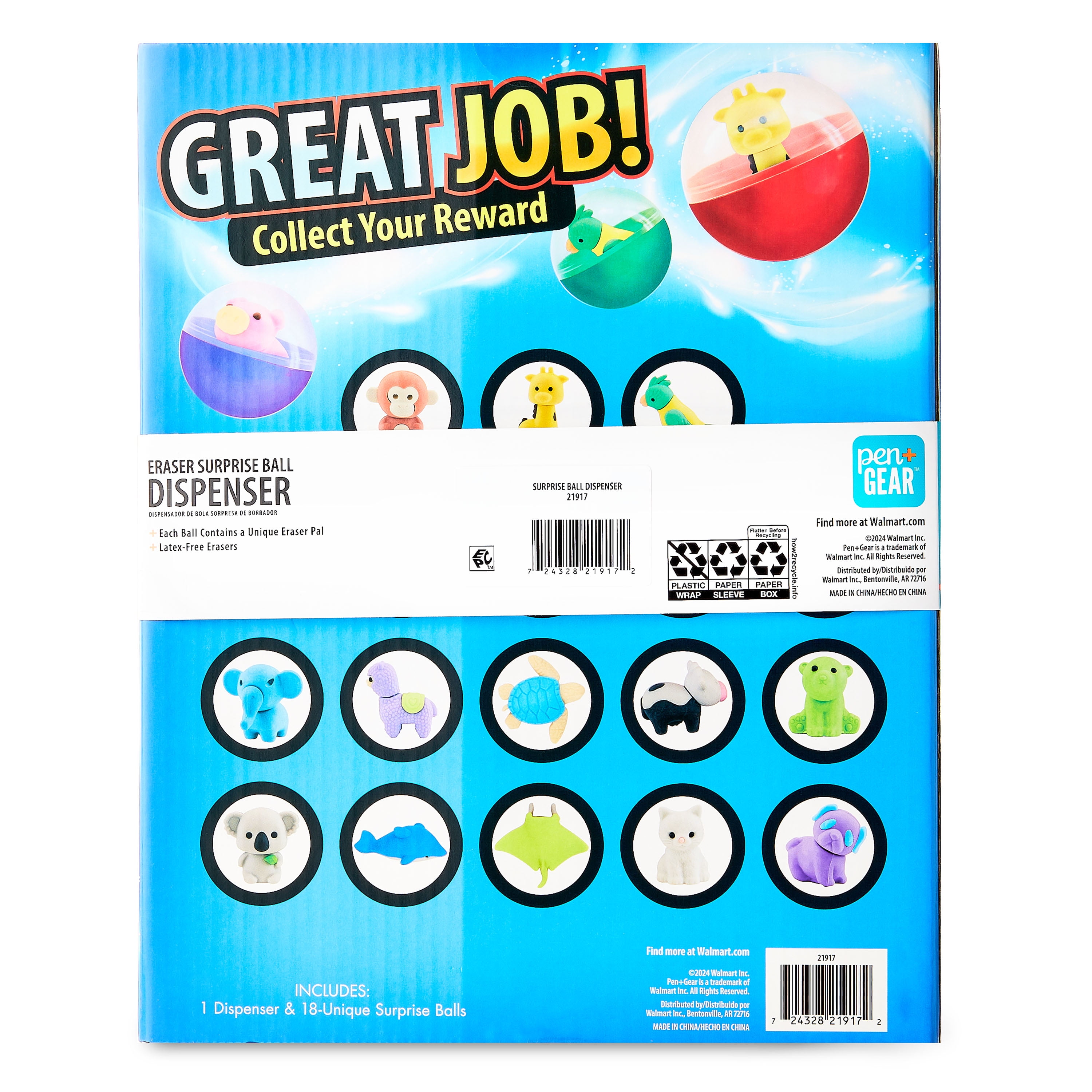 Pen+Gear Eraser Surprise Ball Dispenser, 18 Count