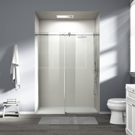 56" - 60" W x 76" H Single Sliding Shower Door, Frameless Bathroom Sliding Door with 1/4" (6mm) Tempered Glass for Walk-in Shower, Brushed Nickel
