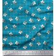 thumbnail image 1 of Soimoi Blue Modal Satin Fabric Check & Floral Print Sewing Fabric BTY 42 Inch Wide, 1 of 6
