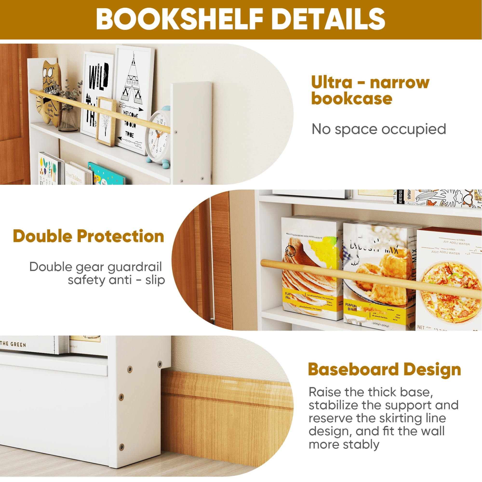 VGBYUJ Behind Doors Bookshelf, 47.4"H x 39.4"W Tier Wall Mount Boookcases, Behind the Door Storage Organizer for Narrow Space, Solid Wood, White