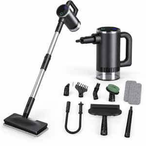11-in-1 Black Steam Mop with Detachable Handheld Cleaner 3-level Steam Settings